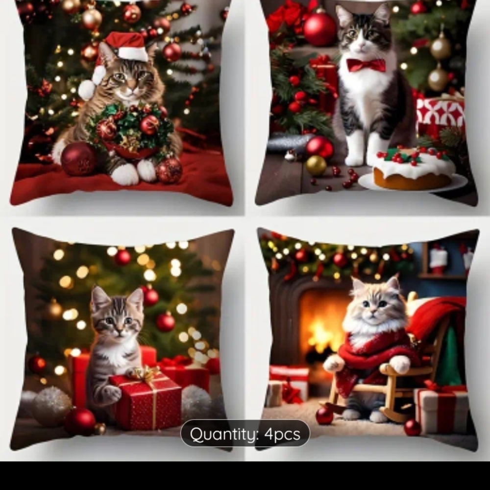 Christmas Adorable Cat Throw Pillow Set